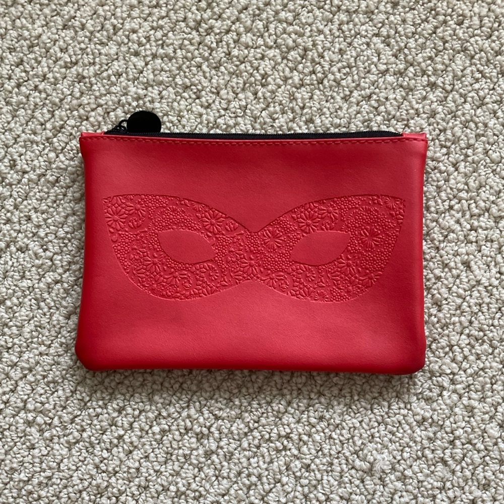 Ipsy Cosmetic Case Matte Red Masquerade Eye Mask Bag 7” by 5” Like New